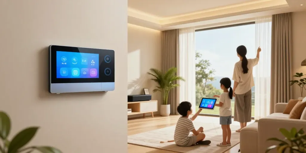 Smart home setup with automated audio system and smart devices showcasing جهان اسمارت.