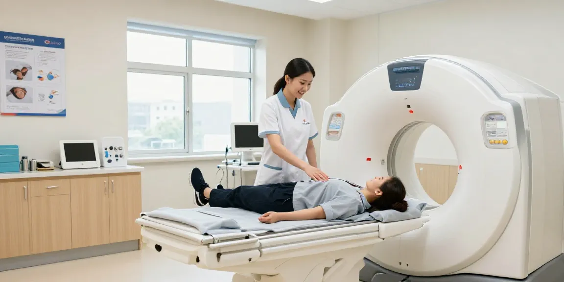 Moderne Diagnostik im Diagnostikzentrum Wolfsburg, freundlicher Techniker erklärt Untersuchung.