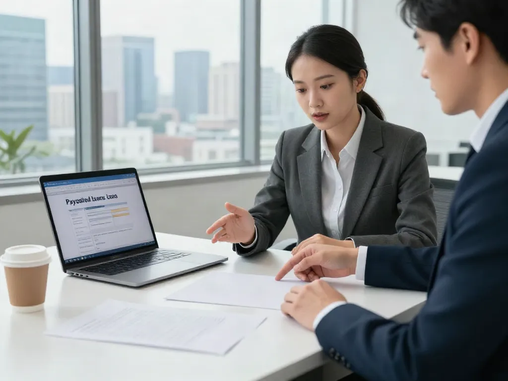 Financial advisor explaining payday loans Co to a client in a modern office