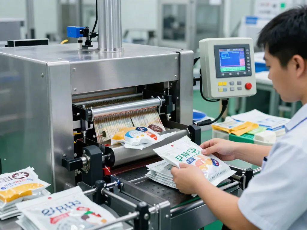 Automatic bagging machine manufacturers efficiently sealing products in a modern manufacturing facility.