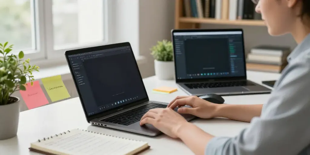 AI blog post summaries generator in a modern digital workspace with a focused professional.