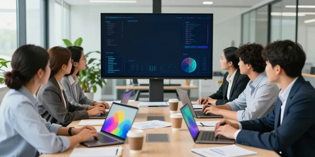 Dynamic business meeting highlighting a killer deal strategy session in a modern office.