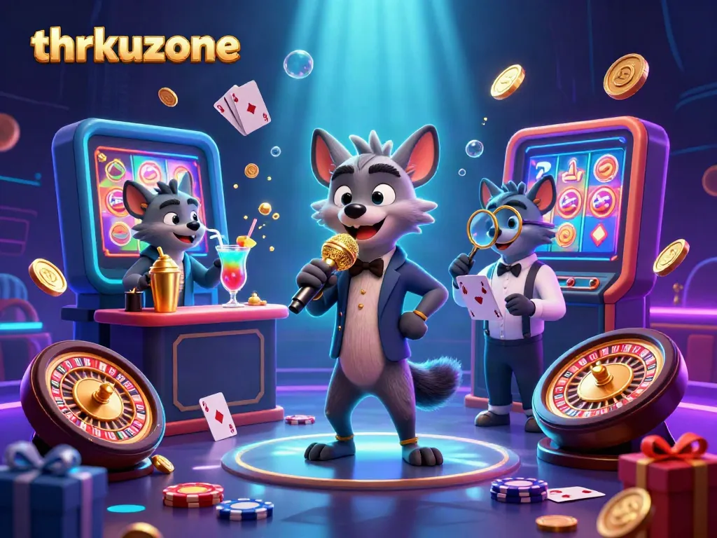 Experience thrilling gameplay at thrkuzone with hyenas bringing laughter in a vibrant casino scene.