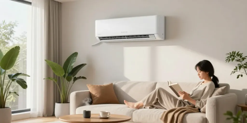 Cozy living room with a mini split ac system providing comfort and style.